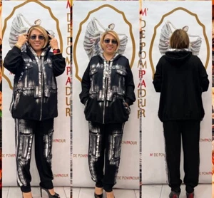 M’De Pompadour 2-Piece Suit Sz 22/4 Made in Turkey Black Silver Accent Set - Picture 1 of 2