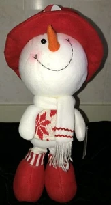 2 TALL STAND ALONE white red SNOWMEN CHRISTMAS 1 spring candy twist decoration N - Picture 1 of 4