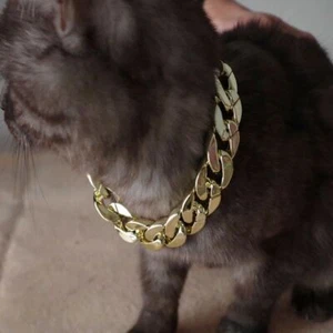 Collare regolabile per cani gatti animali domestici maglia cubana catena spessa collana placcata oro regalo - Foto 1 di 13