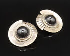 MEXICO 925 Silver - Vintage Round Black Onyx Non Pierced Earrings - EG11945