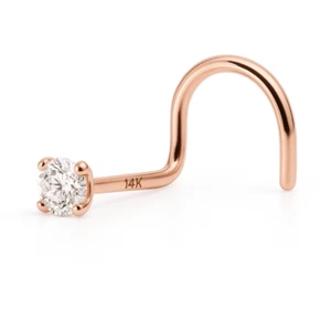 Nose Ring Screw 14K Rose Gold 20G With Cubic Zirconia - Picture 1 of 1