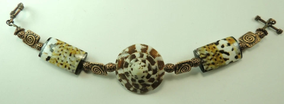 Shell Statement Bracelet Unusual Handcrafted Beach Wedding Jewelry - Image 1 of 2