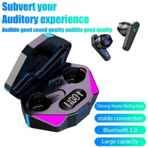 CUFFIE BLUETOOTH 5.0 AURICOLARI WIRELESS CON CUSTODIA LED RGB AUTO GAMING SPORT - Foto 1 di 11