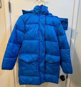Women NWT. "NVLT" royal blue hooded puffy jacket. Size XS Vegan - Picture 1 of 2