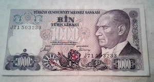 Vintage Turkey 1000 Turk Lirasi 1970 Paper Money - Picture 1 of 2