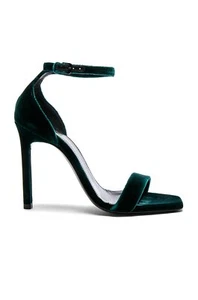 SAINT LAURENT Amber Malachite Green Velvet Open Toe Ankle Strap Stiletto Heel 37 - Picture 1 of 7