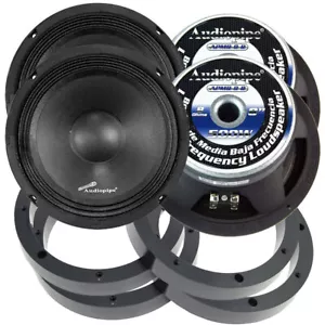 2 Pairs Audiopipe 8" 500W Mid Range Loud Speakers with 1" Plastic Spacer Rings - Picture 1 of 7