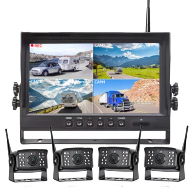 9" Wireless DVR Monitor 4x Backup Front RearView Camera for Truck Trailer Car RV - Image 1 of 4