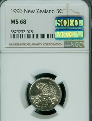 1996 NEW ZEALAND 5 CENTS NGC MS68 MAC SOLO FINEST MAC SPOTLESS 7,700 MINTED * - Image 1 of 2