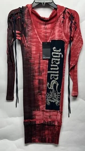 Salvage Damen Gr. M Rot Langarm Gerippt Y2K Hoodie Oberteil Neu (K2) - Bild 1 von 10