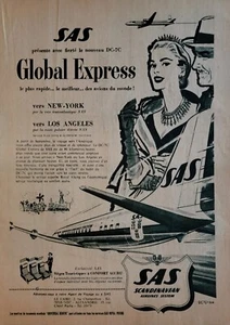 SAS Scandinavian Airlines System DC-7C Global Express 1957 French Aviation Ad - Picture 1 of 1