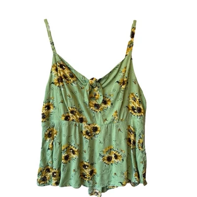 Torrid 2 Girasol Cami 2X Verde Floral Atado Delantero Calado Espalda Mujer Camiseta sin mangas Foto 1 de 4