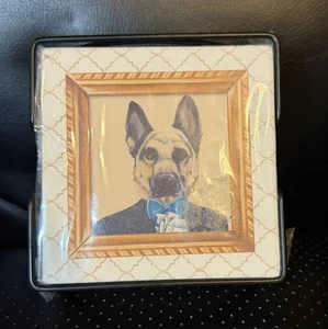 Coaster Set Dog German Shepard Primitives by Kathy Absorbent 4"x4" New & Sealed - Picture 1 of 7