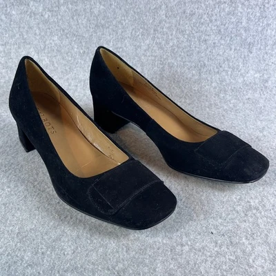 Talbots Womens Black Suede Block Heel Pumps 6.5 AA Narrow Square Toe Classic - Image 1 of 4