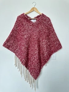 Poncho donna Joan Vass taglia unica rosa marmorizzato bordo frange - Foto 1 di 4