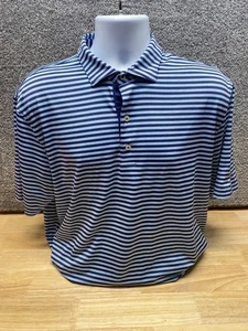 Johnnie O Polo Shirt Mens L Twilight Gulf Blue Striped Golf Performance LOGO - Picture 1 of 13