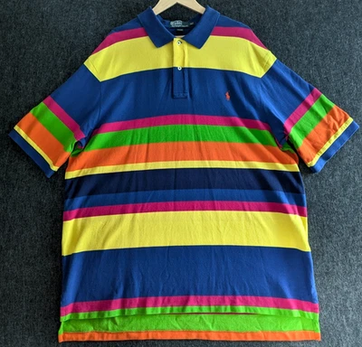 De Colección Polo Ralph Lauren Multicolor Rayas Polo 2XLT Alto Verde Azul Rosa Foto 1 de 4