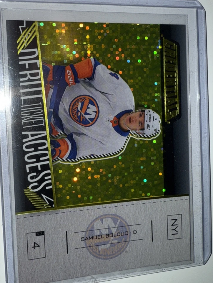 Samuel Bolduc 2023-24 UD Credentials 159 Debut Ticket Access - Horizontal Yellow - Image 1 of 3