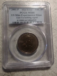 2001-P Sacagawea Dollar, Mint Error Experimental Rinse, Anti-Tarnish, PCGS MS-66 - Picture 1 of 2