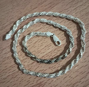 Vtg 925 Italian Sterling Silver 4.5mm Diamond Cut Rope 18 1/4" long Necklace - Picture 1 of 3