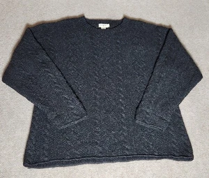 Jcrew Oarsman 100% Wool Medium Cable Knit Fisherman Black Crew Neck Sweater VTG - Picture 1 of 10