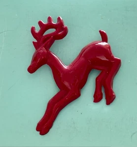 Deep Crimson Vintage Celluloid  Reindeer Pin Brooch - Picture 1 of 5