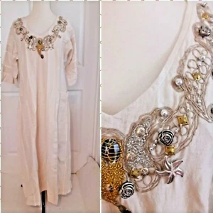 Neu Maxikleid mit weicher Umrandung Small S beige weiß Strand Perlen tragbar Kunst - Bild 1 von 8