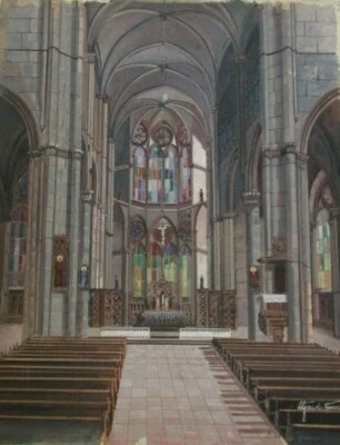 难以置信的标志性教堂绘画釉面玻璃猫头宗教描绘 — 第 1/4 张图片