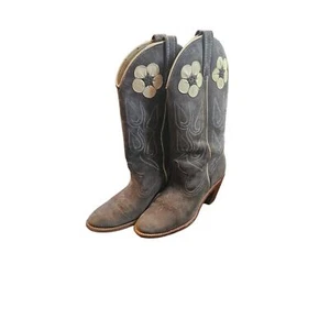 Vintage Acme floral leather Daisy western cowgirl gray boots size 7.5N with box - Picture 1 of 7