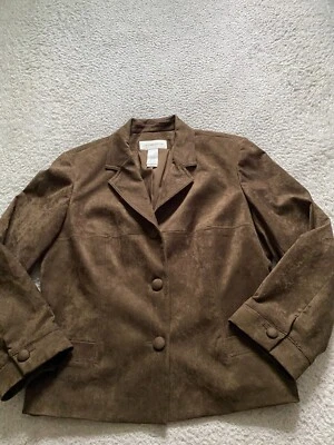 Liz Claiborne Women Velvet Long Sleeve Jacket Shoulder Pads Dark Brown Size 12 - Image 1 of 4