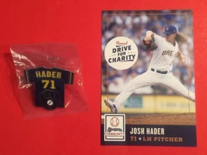 JOSH HADER MILWAUKEE BREWERS Collector Player Pin & Baseball Card 2018 MLB SGA - Picture 1 of 6