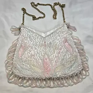 Cartera de noche vintage con cuentas La Regale pasteles con cuentas completas con cadena con flecos - Imagen 1 de 8