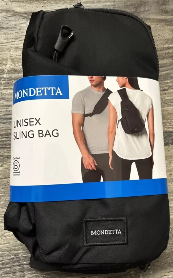 Mondetta Unisex Bag Sling Pockets Cell Phone Water Bottle Zip Black Adjustable