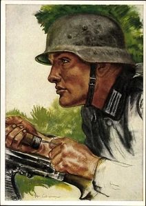 WW2 German Wehrmacht Soldier with M-24 Grenade Poster Print - Picture 1 of 1