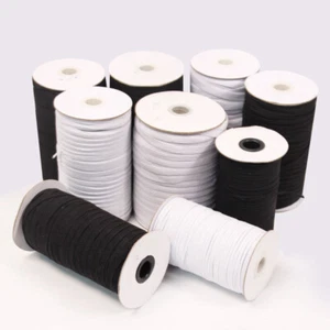 Flat Braided Elastic Band Roll 1/8" (3mm) width White/ Black 168 Yards Roll - Picture 1 of 15