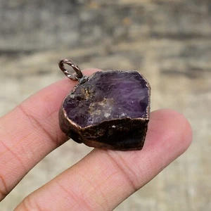 Gift For Her African Amethyst Rough Electroformed Pendant Copper Jewelry 1.57" - Picture 1 of 6