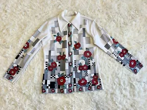 Vintage Women’s Double Knit 80s Floral Print Button Up Long Sleeve Top Sz Medium - Picture 1 of 6