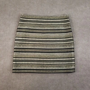 J. McLaughlin Skirt Womens Size 8 Black Gold Striped Short Lined Zip Casual - Picture 1 of 10