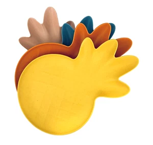 Melamine Sun Squad Four Pineapple Shaped Dinner Plates Orange Pink Blue Yellow - Picture 1 of 12
