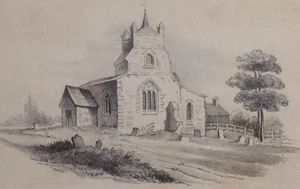 C1890 Original Obra de Arte Dibujo Boceto - sin Firmar - Iglesia - Imagen 1 de 3