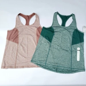2 Xersion women's Medium scoop neck racer back tank tops, pink & blue/green - Picture 1 of 6
