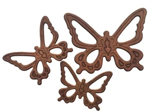 Vintage 70s Wood Butterfly Wall Hangings Set of 3 Boho Decor Retro Whimsical - Picture 1 of 9