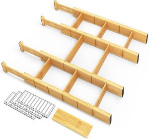 Spaceaid Bamboo Drawer Dividers with Inserts and Labels, Kitchen Adjustable Draw