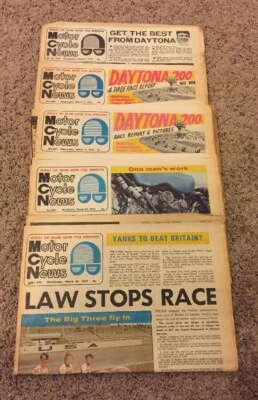 LOT OF 5 1972 MOTOR CYCLE NEWS WEEKLY MOTORCYCLE NEWSPAPERS, March MONTH L👀k - Image 1 of 4