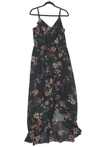 Kensie Midi Dress Women 10 Black Floral Ruffle High Low Sheer Feminine Flowy - Picture 1 of 12