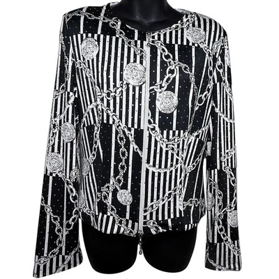 Chaqueta De Colección Joseph Ribkoff Negra Blanca Cadena Rayas Lentejuelas Cremallera Hecha en Unión Talla 6 Foto 1 de 4