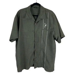 Steady Bowling Shirt Men’s 2X Tiki Green With White 3 Star & Crown Made in USA - Picture 1 of 8