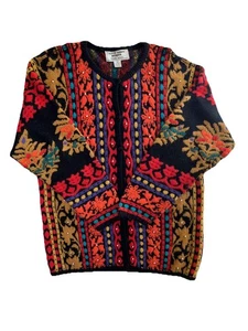 Vintage 2X Kitty Hawk by Vivian Wang Bright Bold Cardigan Sweater Beaded - Picture 1 of 6