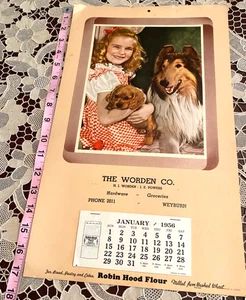 Vintage The Worden Co Robin Hood Flour Collie Pup Gingham Girl 1956 Kalender 014-019 - Bild 1 von 8
