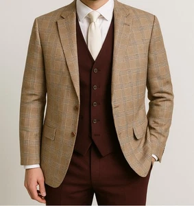 Men’s Burgundy 3-Piece Vitali Suit – Jacket, Vest & Pants - Picture 1 of 12